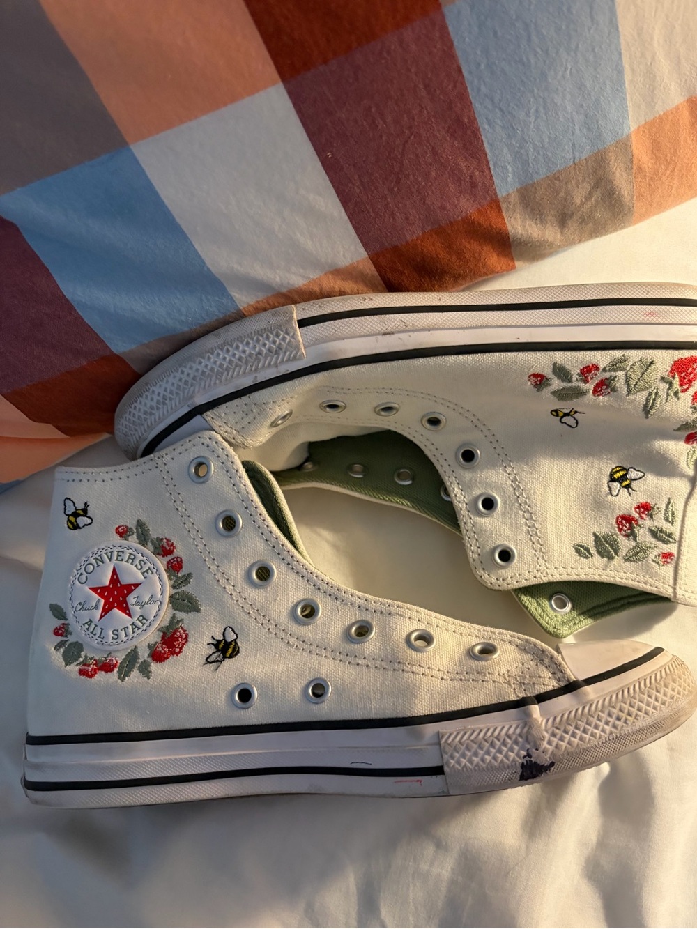 🐝 🍓 Converse All Star White High Top Sneakers with Floral & Bee Embroidery-  3